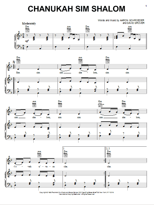 David Grover & The Big Bear Band Chanukah Sim Shalom Sheet Music Notes & Chords for Piano, Vocal & Guitar (Right-Hand Melody) - Download or Print PDF
