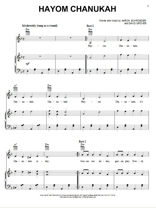 David Grover & The Big Bear Band Hayom Chanukah Sheet Music Notes & Chords for Piano, Vocal & Guitar (Right-Hand Melody) - Download or Print PDF