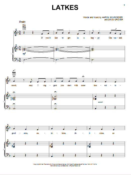 David Grover & The Big Bear Band Latkes Sheet Music Notes & Chords for Piano, Vocal & Guitar (Right-Hand Melody) - Download or Print PDF