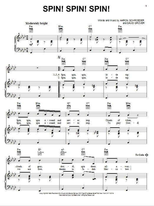 David Grover & The Big Bear Band Spin! Spin! Spin! Sheet Music Notes & Chords for Piano, Vocal & Guitar (Right-Hand Melody) - Download or Print PDF