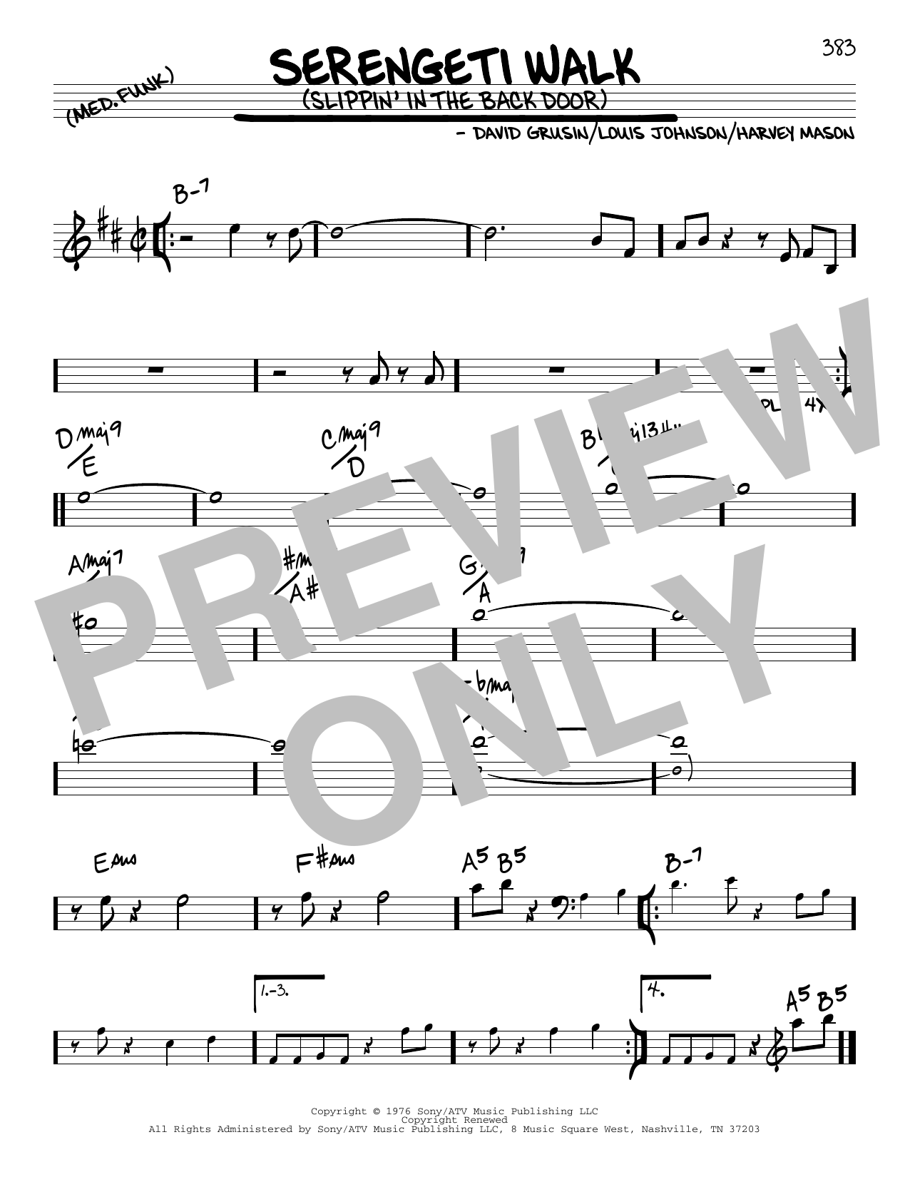 David Grusin Serengeti Walk (Slippin' In The Back Door) Sheet Music Notes & Chords for Real Book – Melody & Chords - Download or Print PDF