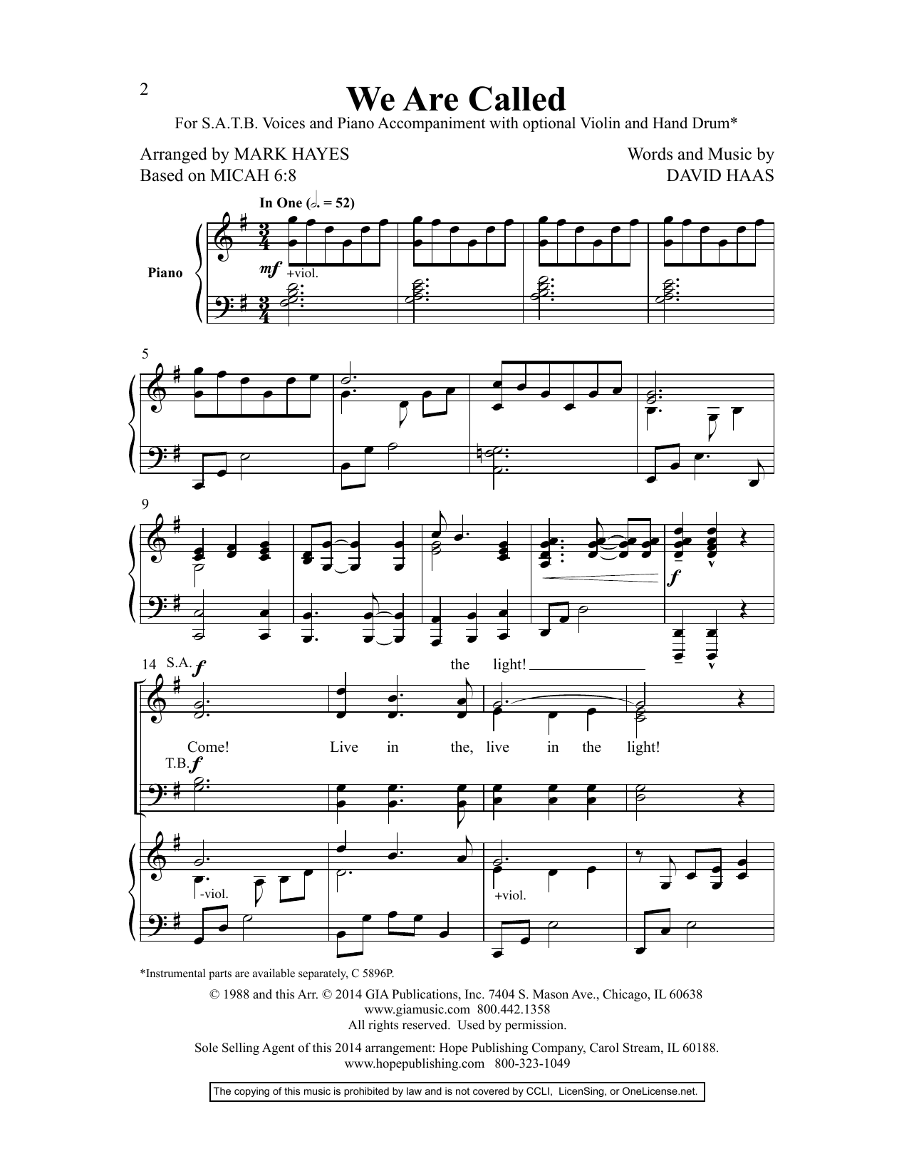 David Haas We Are Called Sheet Music Notes & Chords for Piano, Vocal & Guitar (Right-Hand Melody) - Download or Print PDF