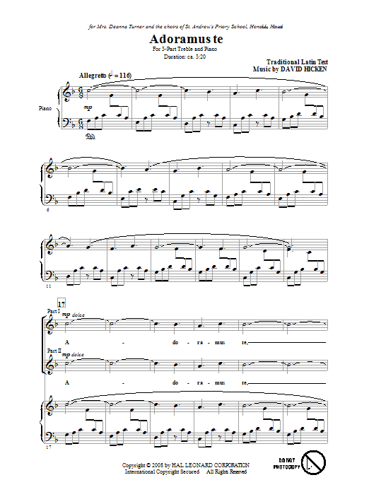 David Hicken Adoramus Te Sheet Music Notes & Chords for 3-Part Treble - Download or Print PDF