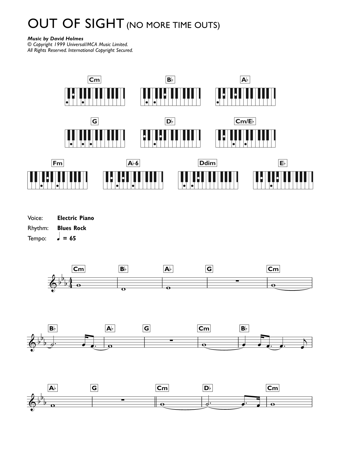 David Holmes No More Time Outs (from Out Of Sight) Sheet Music Notes & Chords for Melody Line & Chords - Download or Print PDF