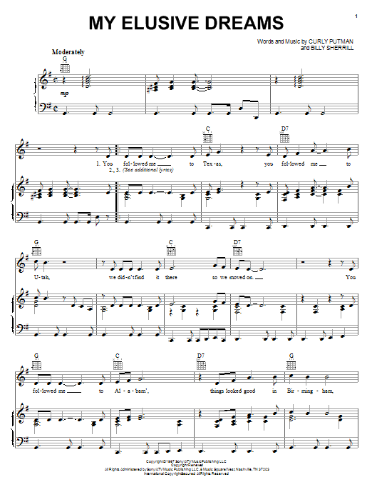 David Houston & Tammy Wynette My Elusive Dreams Sheet Music Notes & Chords for Piano, Vocal & Guitar (Right-Hand Melody) - Download or Print PDF
