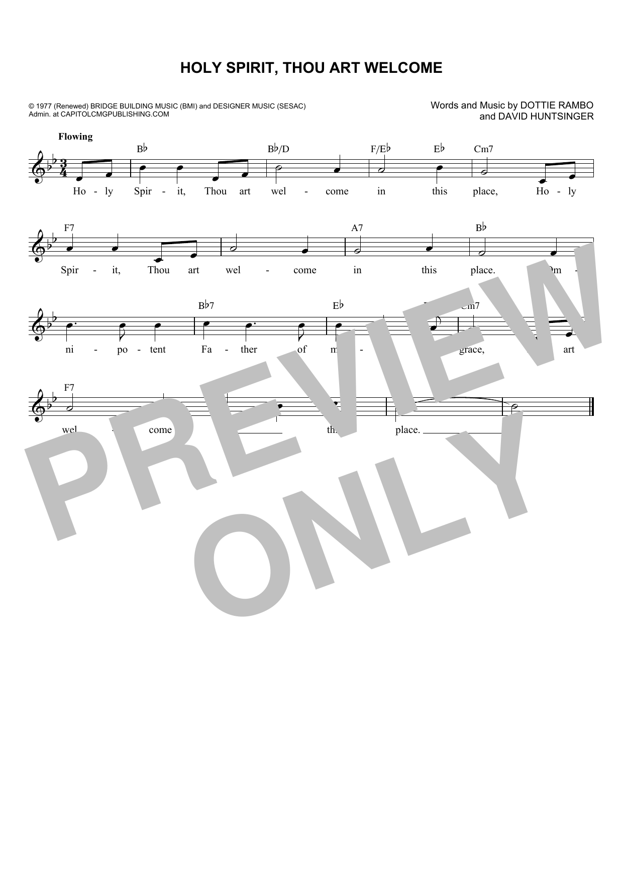 David Huntsinger Holy Spirit, Thou Art Welcome Sheet Music Notes & Chords for Melody Line, Lyrics & Chords - Download or Print PDF