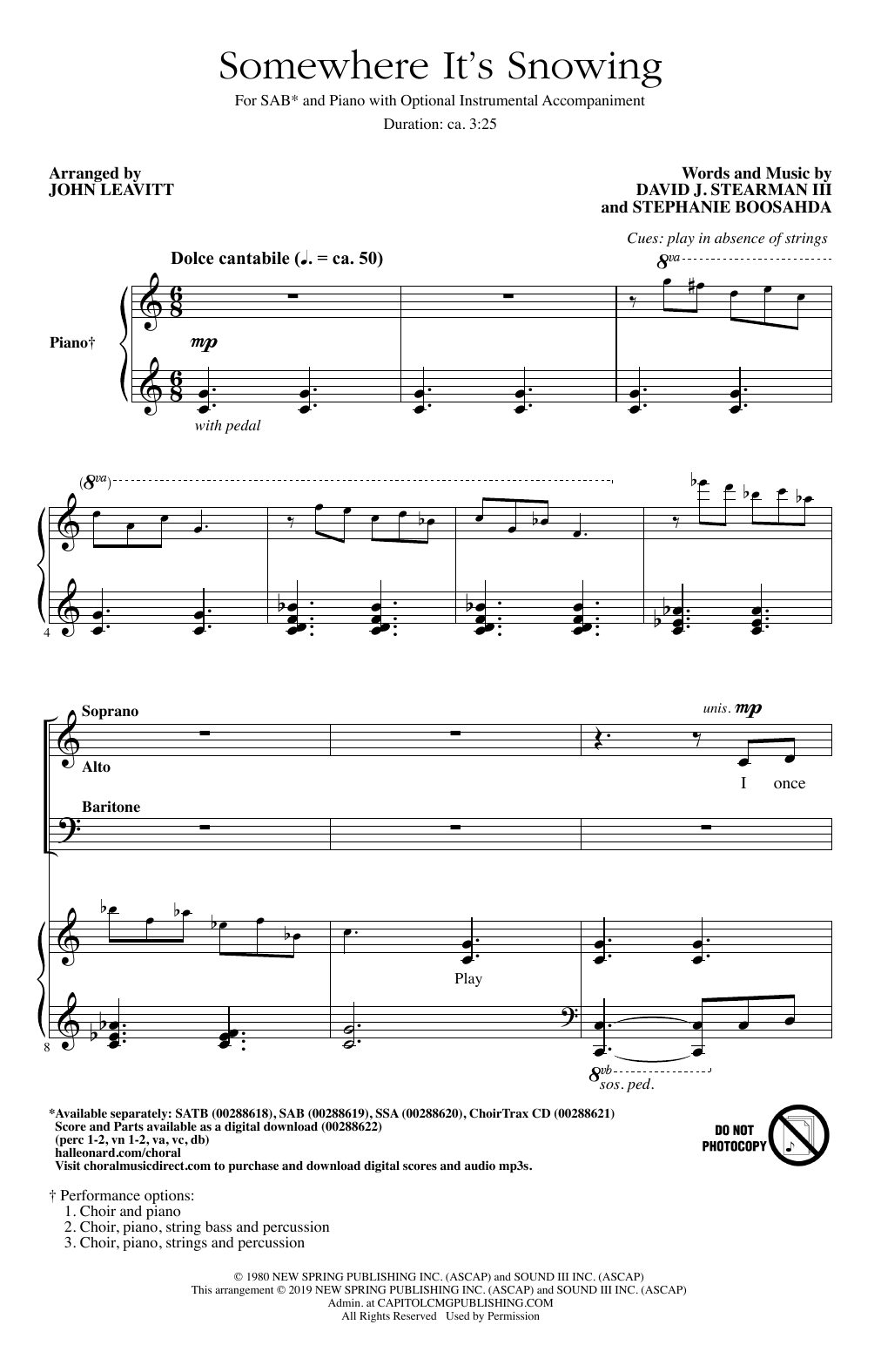 David J. Stearman III & Stephanie Boosahda Somewhere It's Snowing (arr. John Leavitt) Sheet Music Notes & Chords for SATB Choir - Download or Print PDF