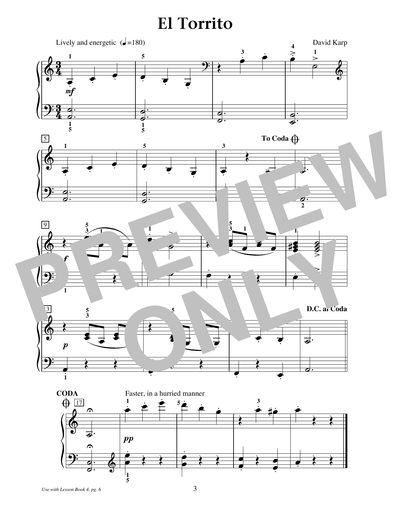 David Karp El Torrito Sheet Music Notes & Chords for Educational Piano - Download or Print PDF