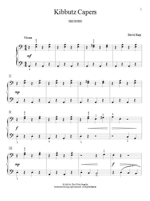 David Karp Kibbutz Capers Sheet Music Notes & Chords for Piano Duet - Download or Print PDF