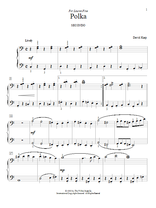 David Karp Polka Sheet Music Notes & Chords for Piano Duet - Download or Print PDF