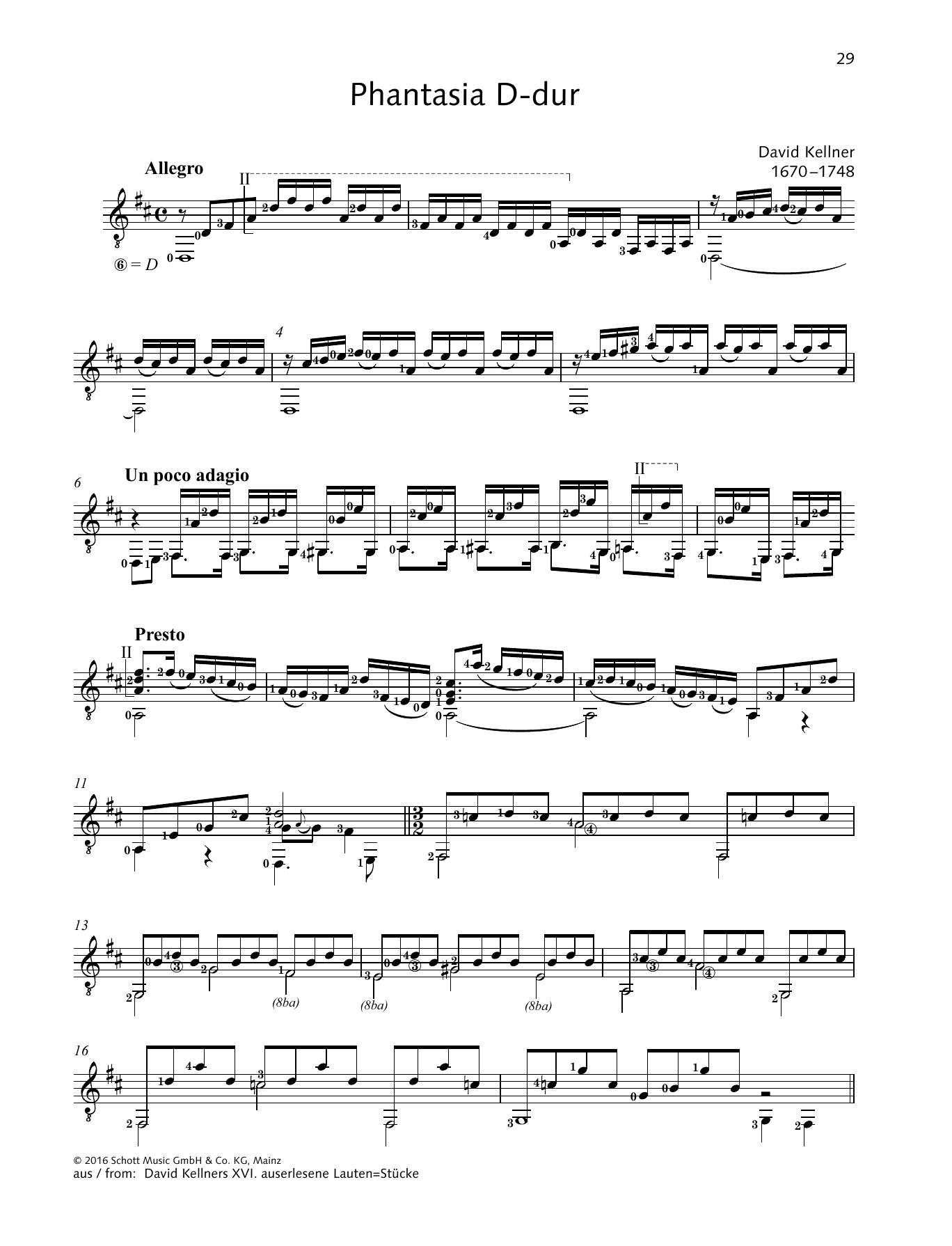 David Kellner Phantasia D-Dur Sheet Music Notes & Chords for Solo Guitar - Download or Print PDF
