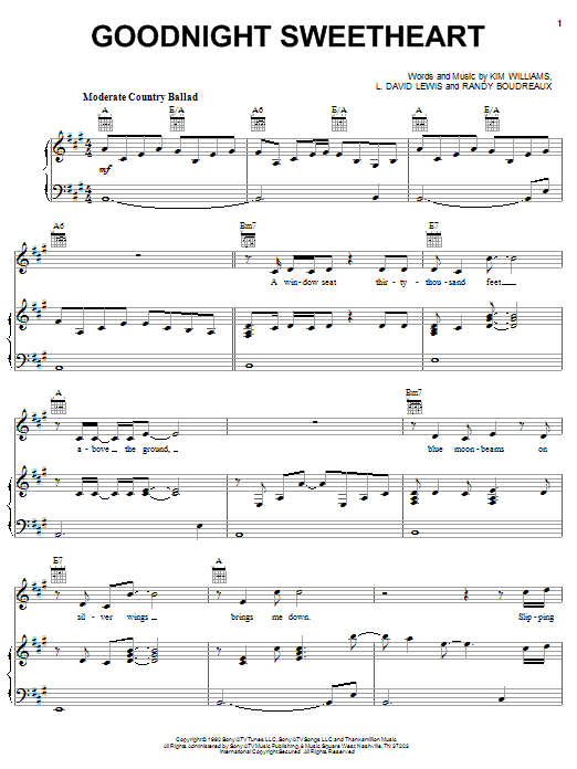 David Kersh Goodnight Sweetheart Sheet Music Notes & Chords for Piano, Vocal & Guitar (Right-Hand Melody) - Download or Print PDF