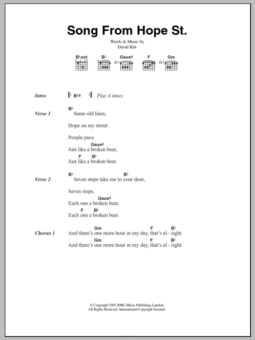 David Kitt Song From Hope St. Sheet Music Notes & Chords for Lyrics & Chords - Download or Print PDF