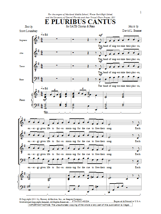 David L. Brunner E Pluribus Cantus Sheet Music Notes & Chords for SATB - Download or Print PDF