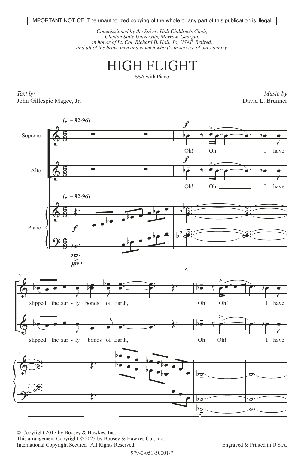 David L. Brunner High Flight Sheet Music Notes & Chords for SSA Choir - Download or Print PDF