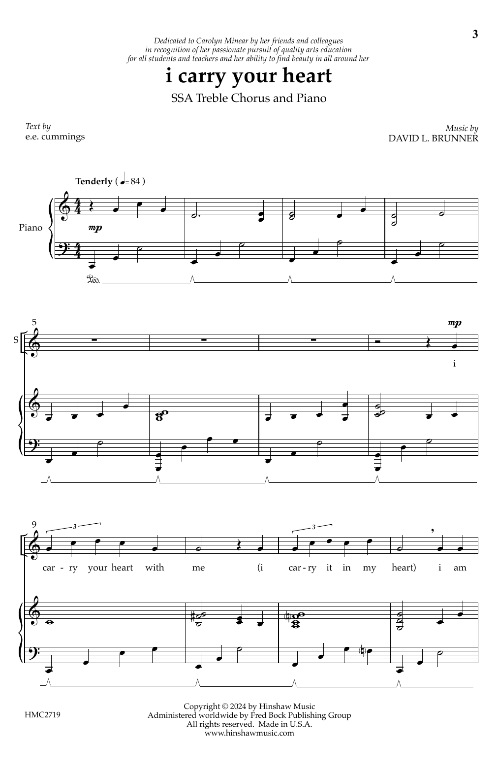 David L. Brunner i carry your heart Sheet Music Notes & Chords for SSA Choir - Download or Print PDF