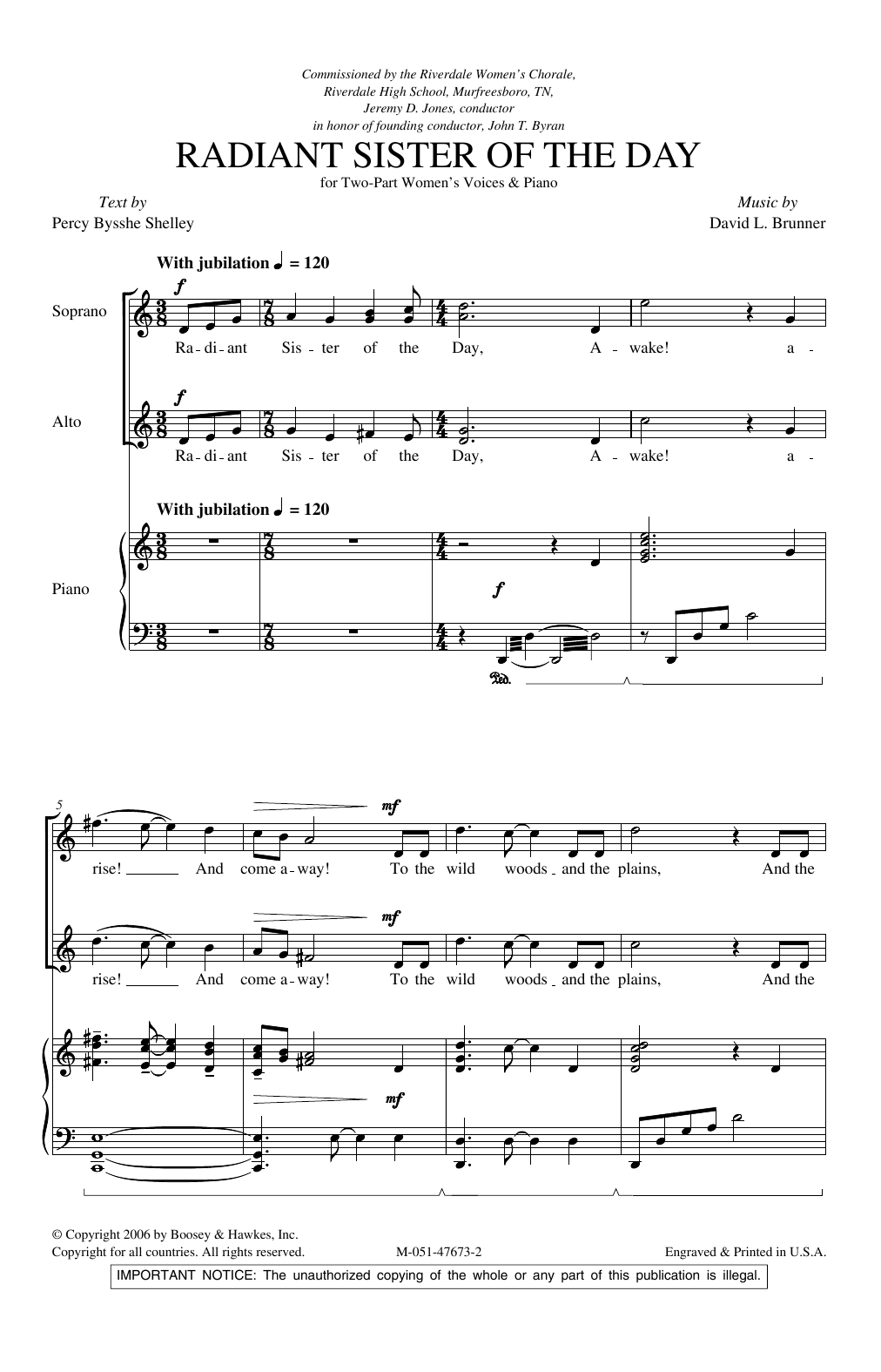 David L. Brunner Radiant Sister Of The Day Sheet Music Notes & Chords for 2-Part Choir - Download or Print PDF
