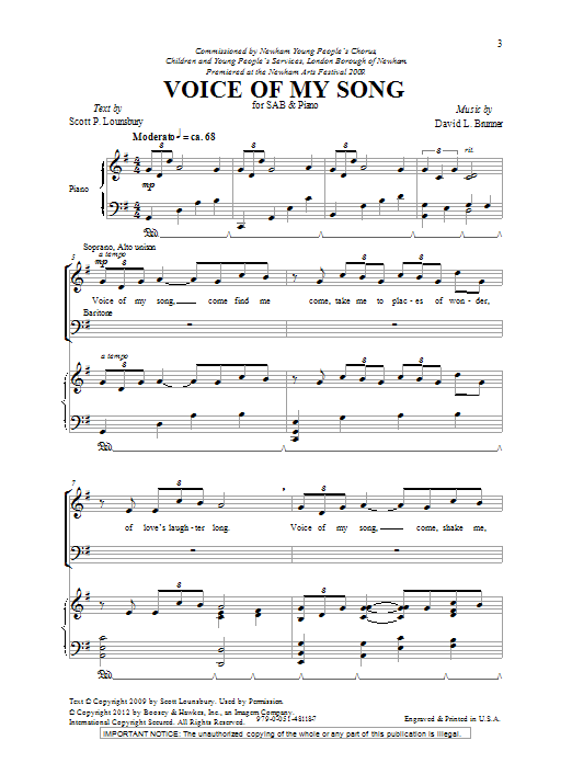 David L. Brunner Voice Of My Song Sheet Music Notes & Chords for SAB - Download or Print PDF