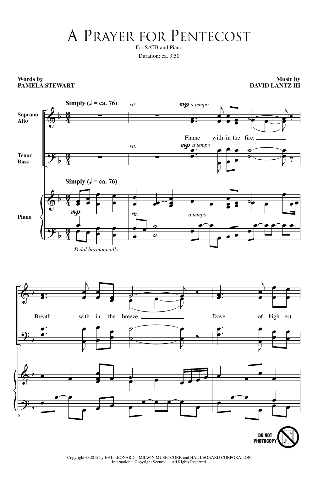 David Lantz III A Prayer For Pentecost Sheet Music Notes & Chords for SATB - Download or Print PDF