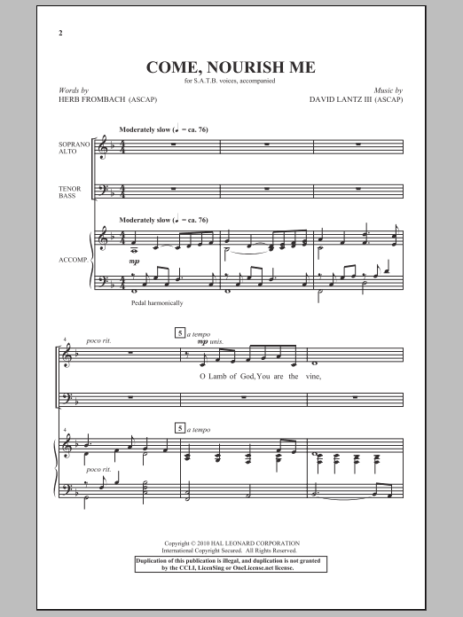 David Lantz III Come Nourish Me Sheet Music Notes & Chords for SATB - Download or Print PDF