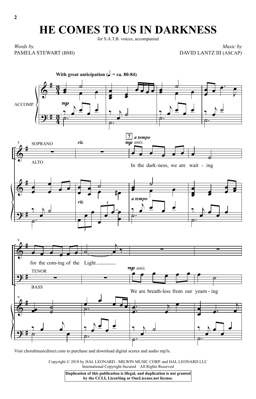 David Lantz III He Comes To Us In Darkness Sheet Music Notes & Chords for SATB - Download or Print PDF