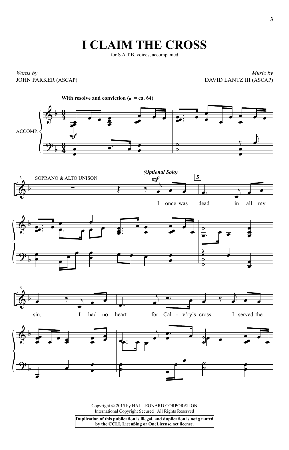 David Lantz III I Claim The Cross Sheet Music Notes & Chords for SATB - Download or Print PDF