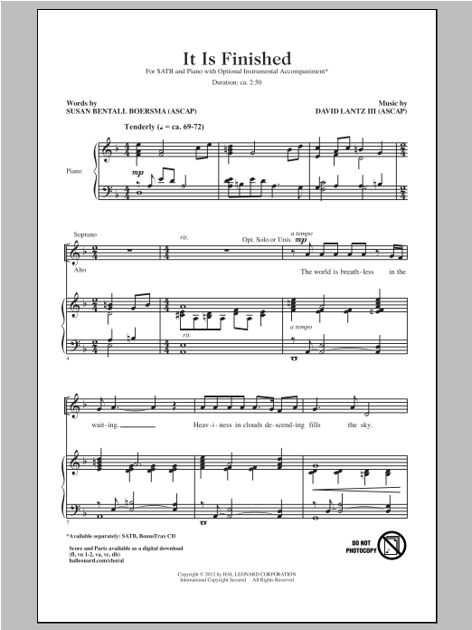 David Lantz III It Is Finished Sheet Music Notes & Chords for SATB - Download or Print PDF