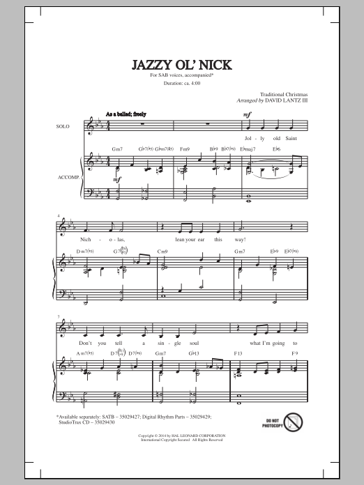 David Lantz III Jazzy Ol' Nick Sheet Music Notes & Chords for SAB - Download or Print PDF