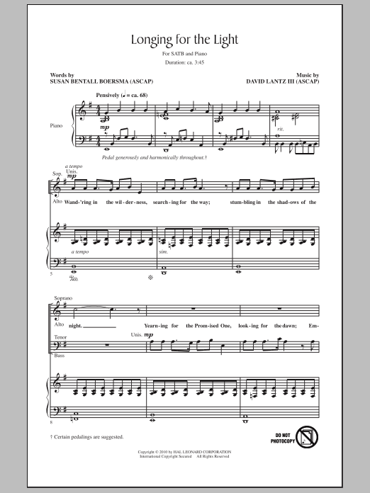 David Lantz III Longing For The Light Sheet Music Notes & Chords for SATB - Download or Print PDF