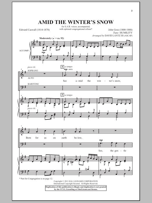 David Lantz III See Amid The Winter's Snow Sheet Music Notes & Chords for SAB - Download or Print PDF