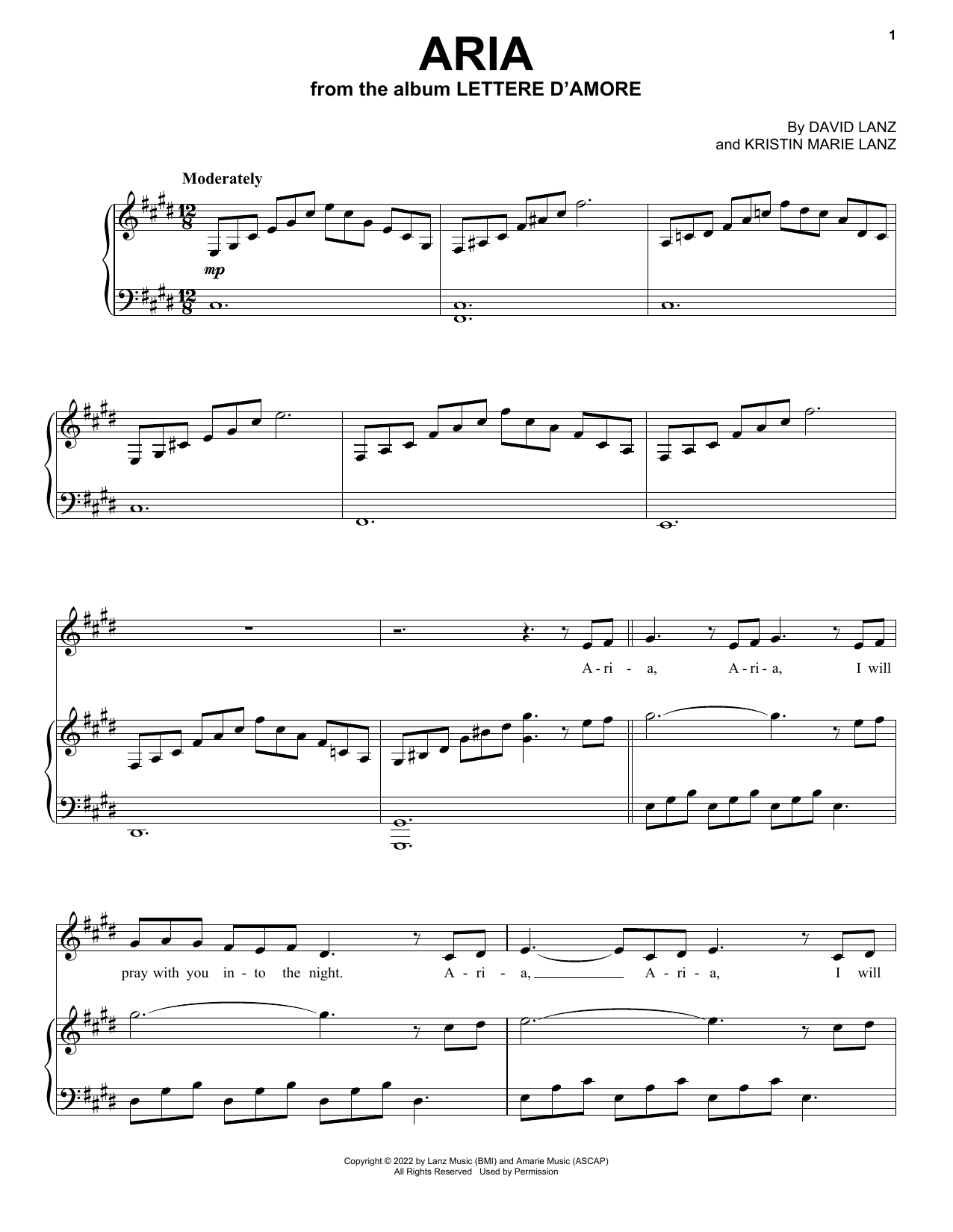 David Lanz & Kristin Amarie Aria Sheet Music Notes & Chords for Piano & Vocal - Download or Print PDF