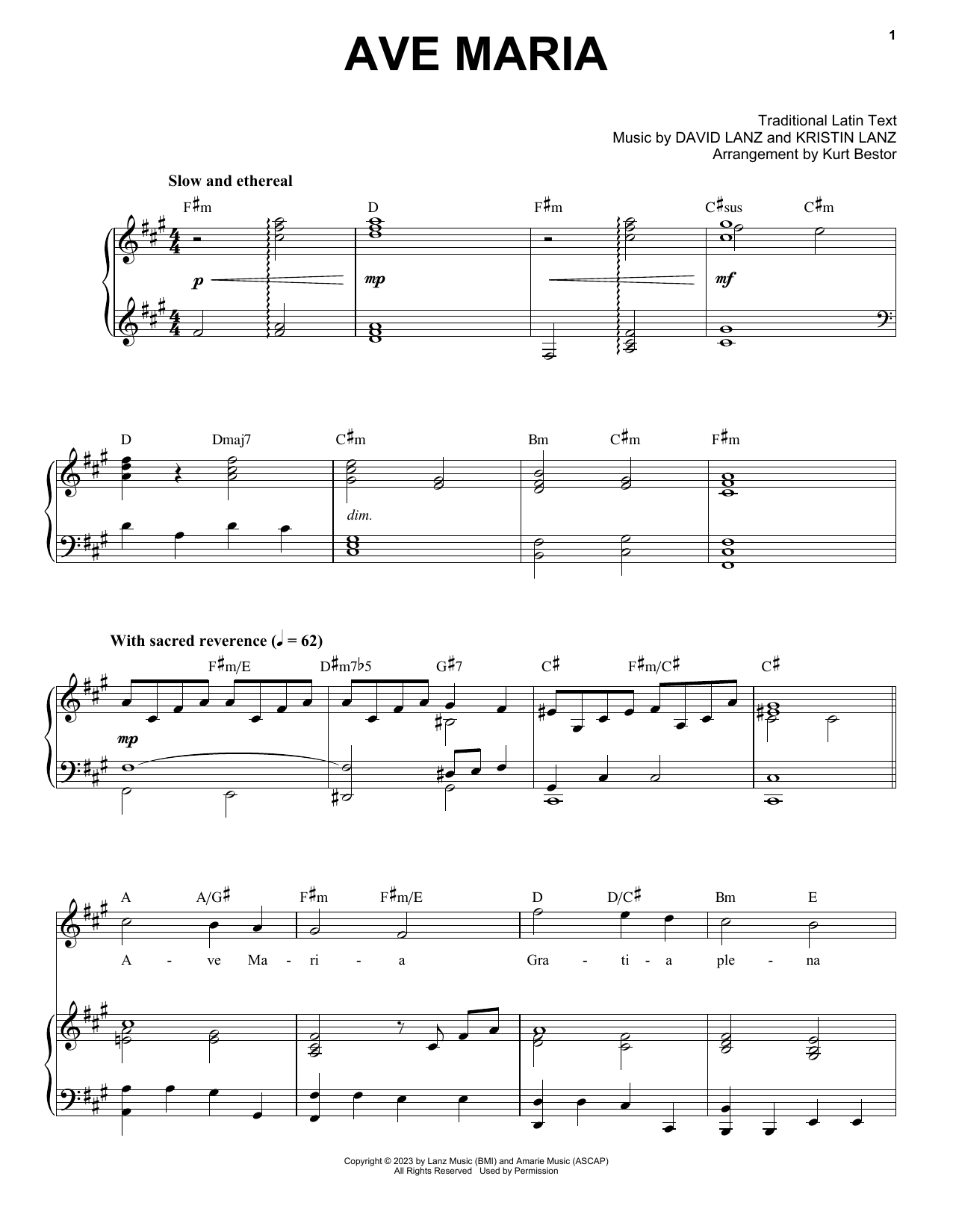 David Lanz & Kristin Amarie Ave Maria Sheet Music Notes & Chords for Piano & Vocal - Download or Print PDF