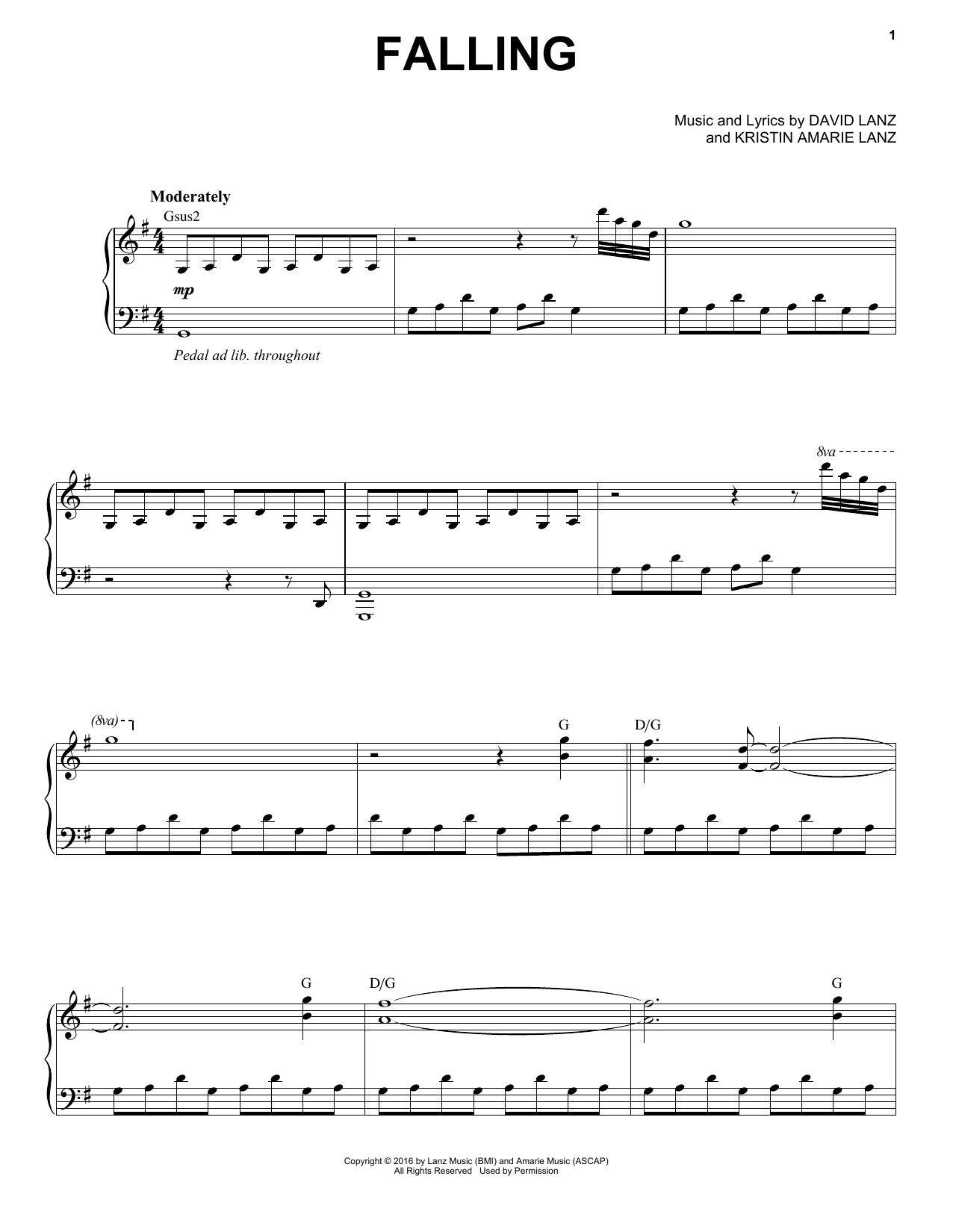 David Lanz & Kristin Amarie Falling Sheet Music Notes & Chords for Piano Solo - Download or Print PDF