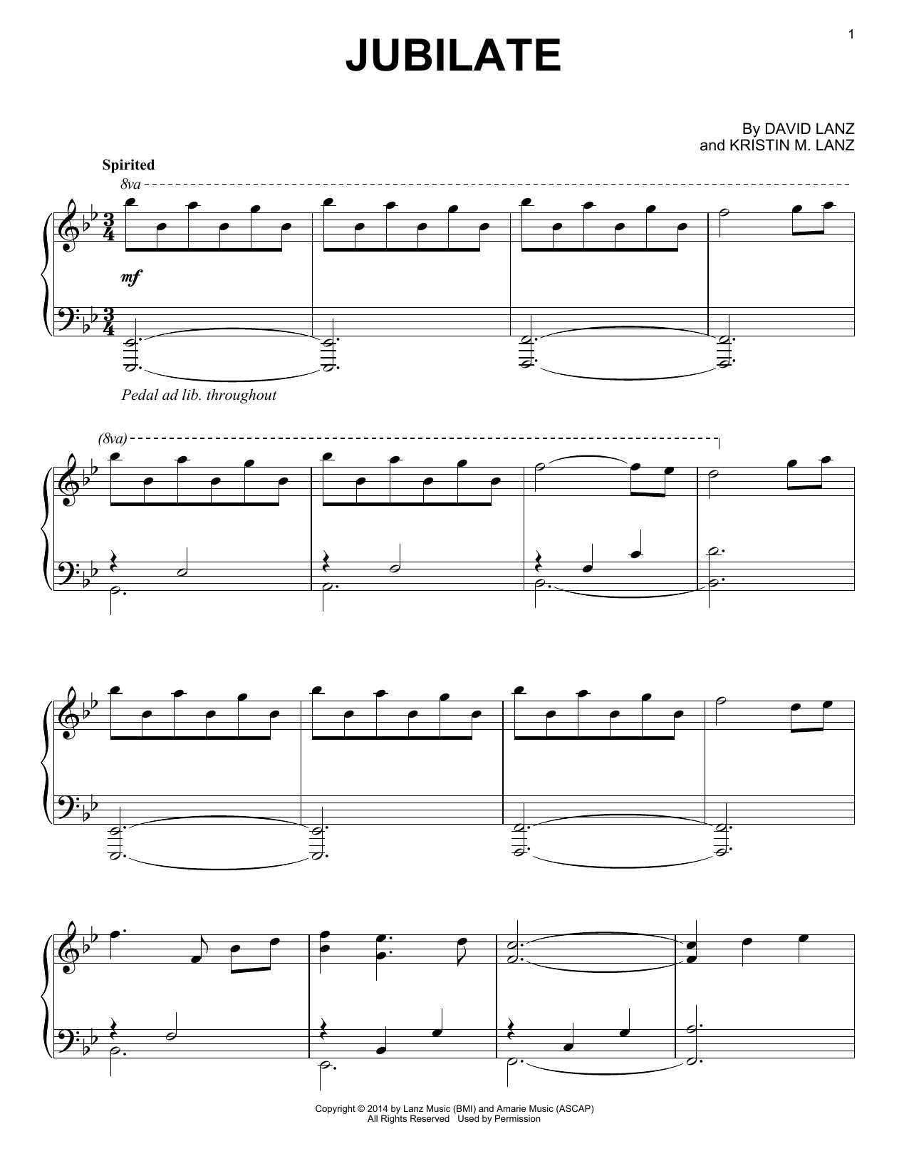 David Lanz & Kristin Amarie Jubilate Sheet Music Notes & Chords for Piano Solo - Download or Print PDF