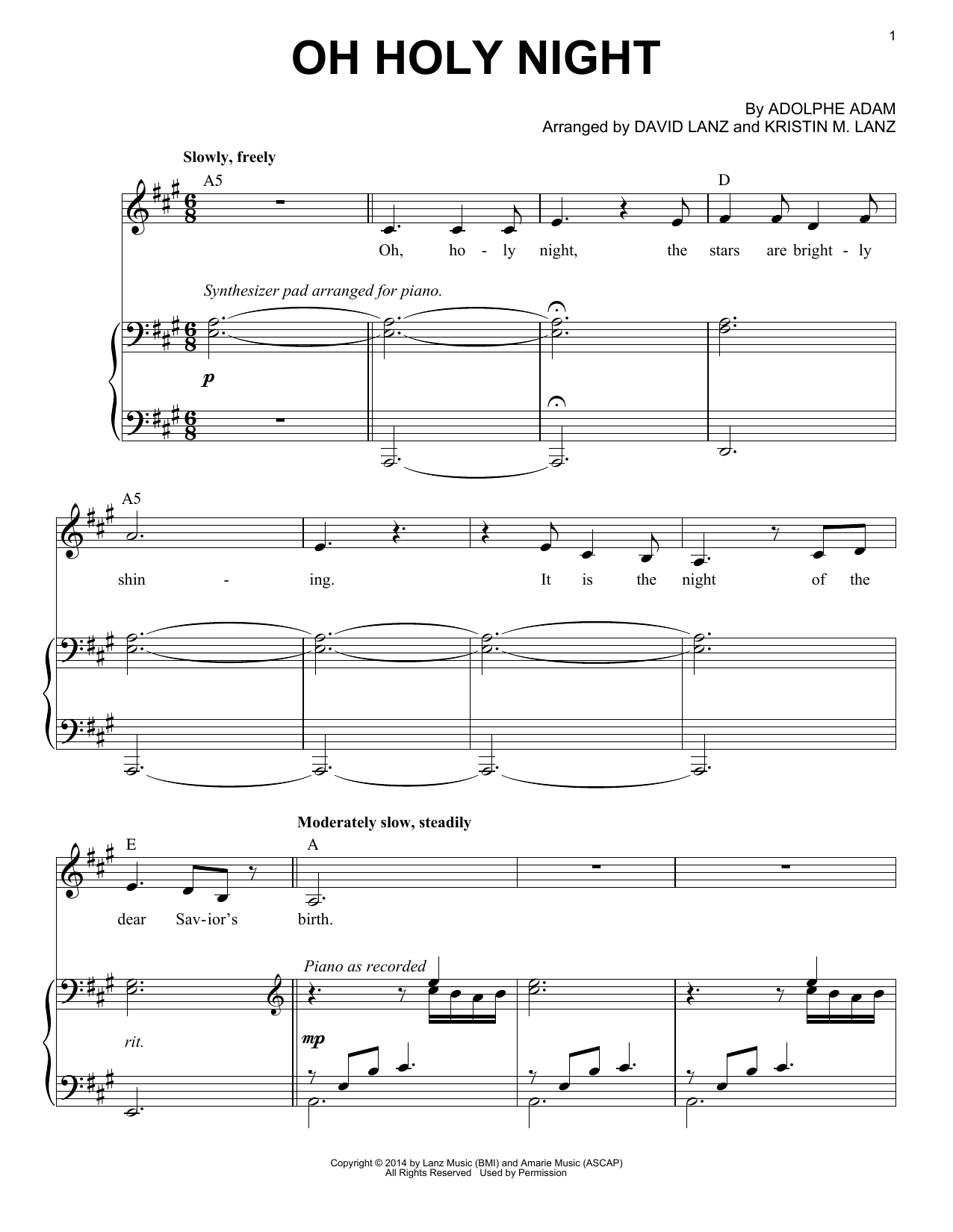 David Lanz & Kristin Amarie Oh Holy Night Sheet Music Notes & Chords for Piano Solo - Download or Print PDF
