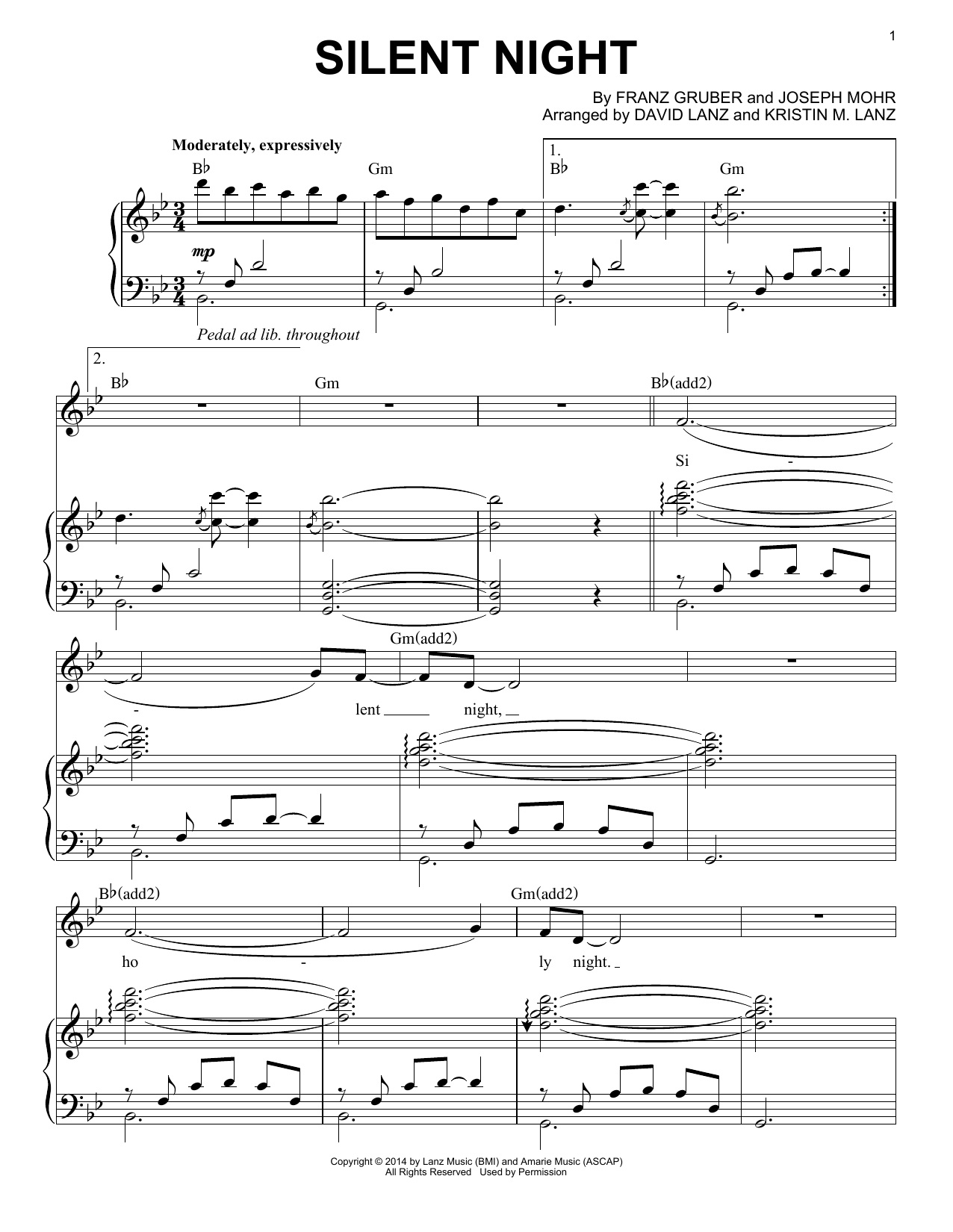 David Lanz & Kristin Amarie Silent Night Sheet Music Notes & Chords for Piano Solo - Download or Print PDF