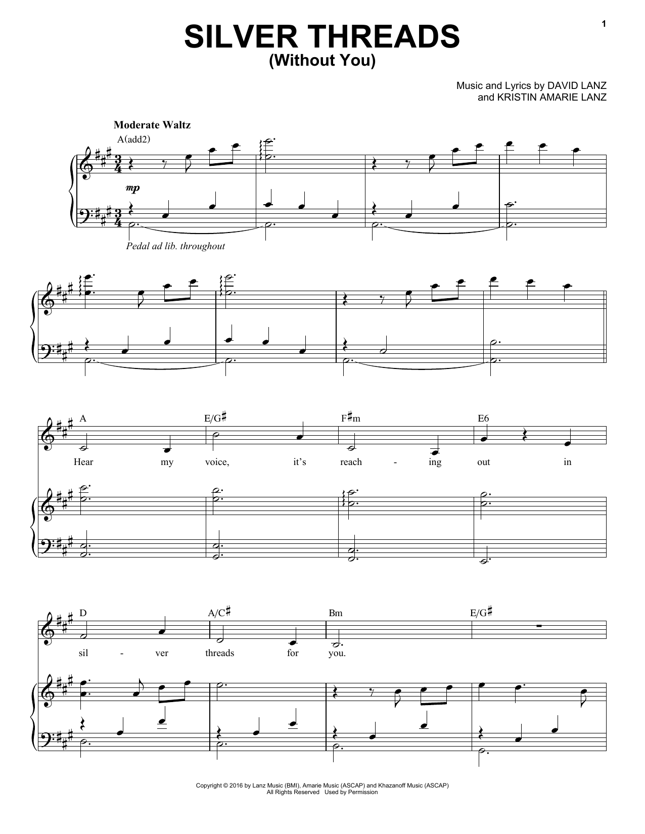 David Lanz & Kristin Amarie Silver Threads (Without You) Sheet Music Notes & Chords for Piano Solo - Download or Print PDF