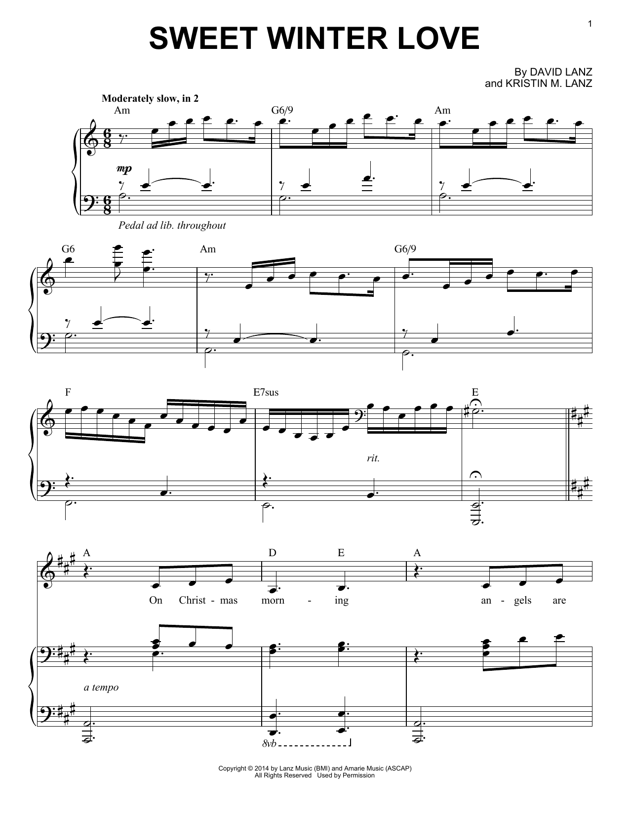David Lanz & Kristin Amarie Sweet Winter Love Sheet Music Notes & Chords for Piano Solo - Download or Print PDF