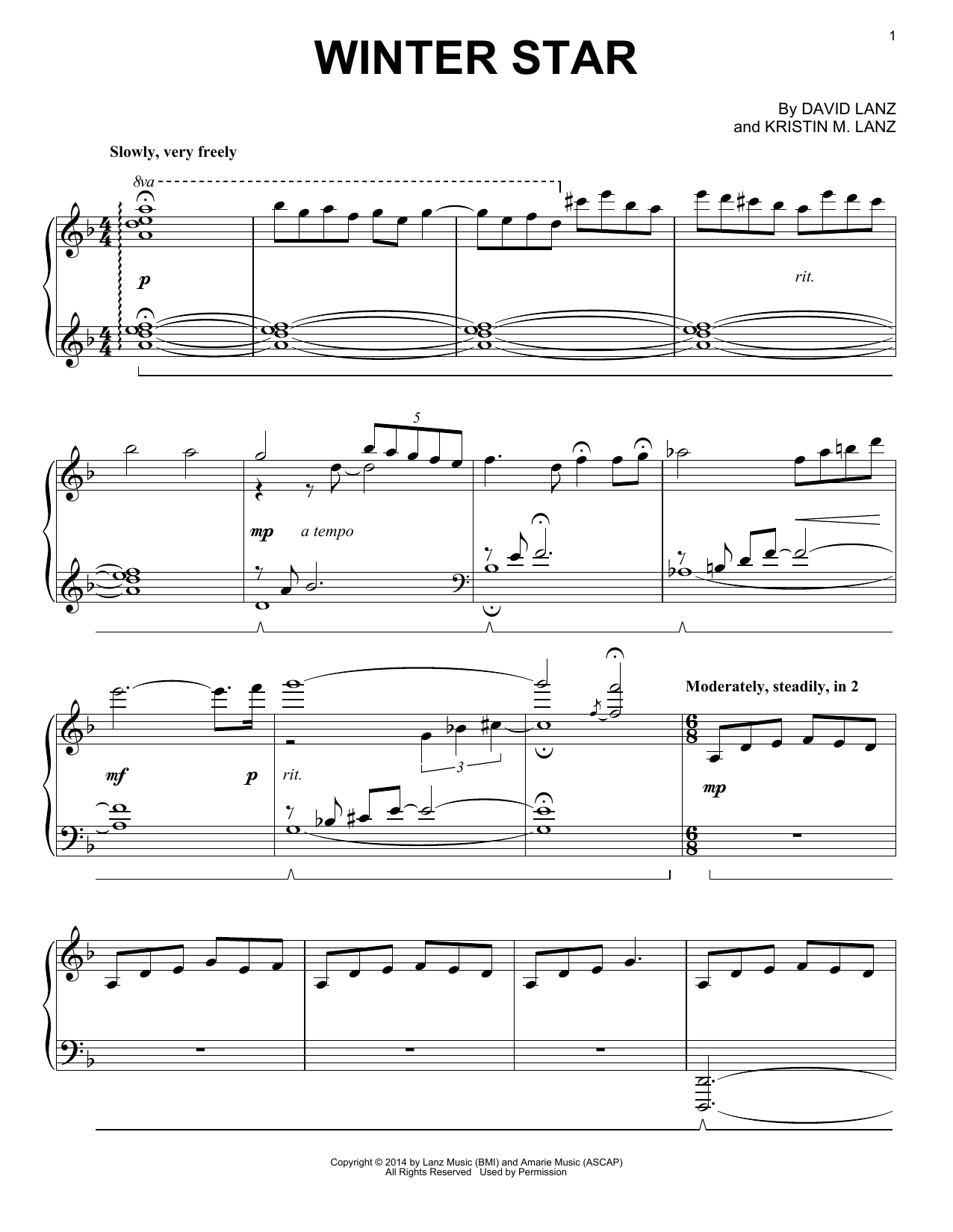 David Lanz & Kristin Amarie Winter Star Sheet Music Notes & Chords for Piano Solo - Download or Print PDF