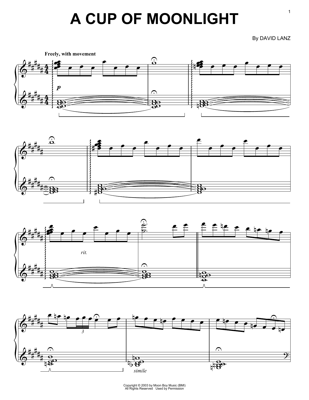 David Lanz A Cup Of Moonlight Sheet Music Notes & Chords for Piano Solo - Download or Print PDF