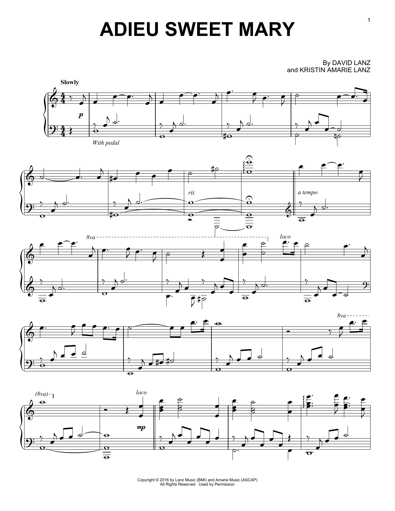 David Lanz Adieu Sweet Mary Sheet Music Notes & Chords for Piano Solo - Download or Print PDF