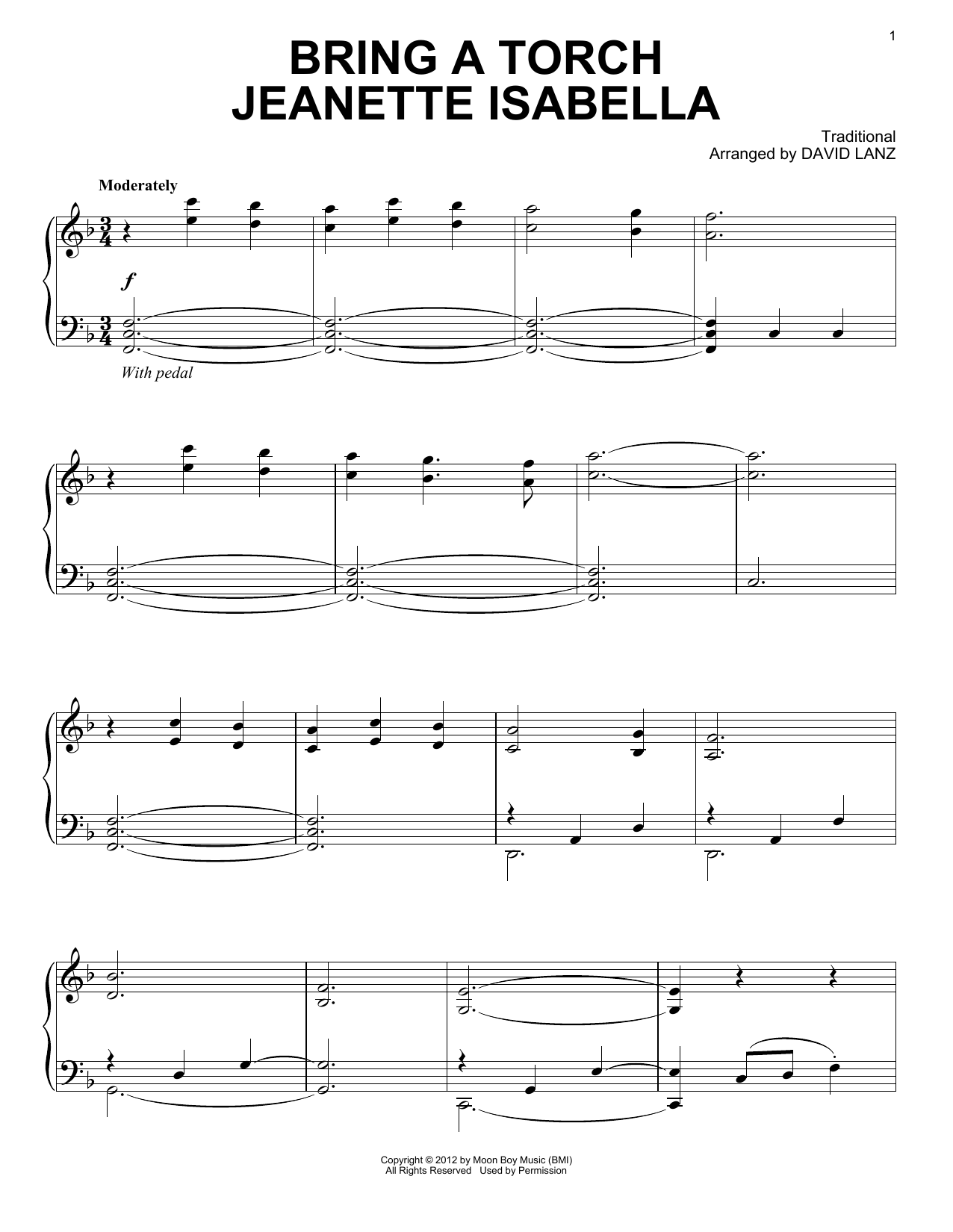 David Lanz Bring A Torch Jeanette Isabella Sheet Music Notes & Chords for Piano Solo - Download or Print PDF