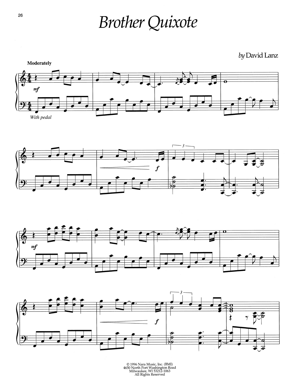David Lanz Brother Quixote Sheet Music Notes & Chords for Piano Solo - Download or Print PDF