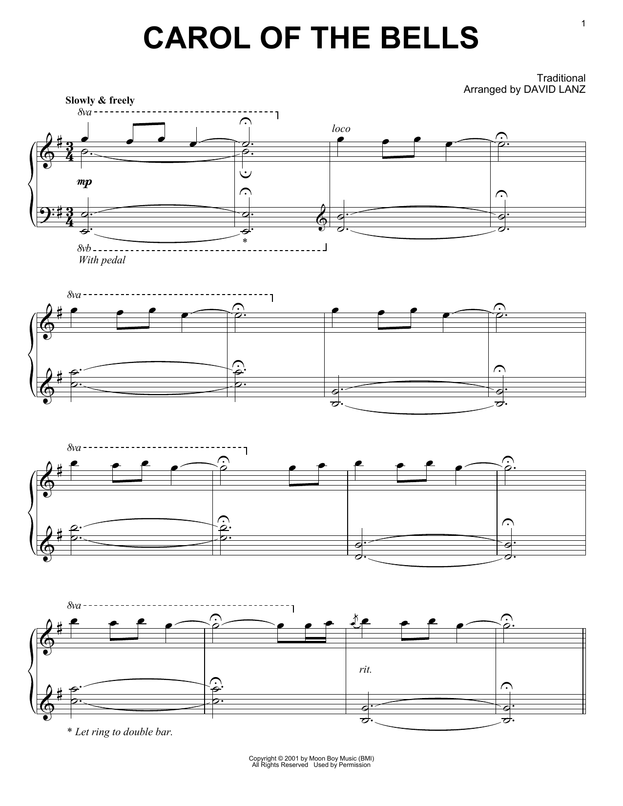 David Lanz Carol Of The Bells Sheet Music Notes & Chords for Piano Solo - Download or Print PDF