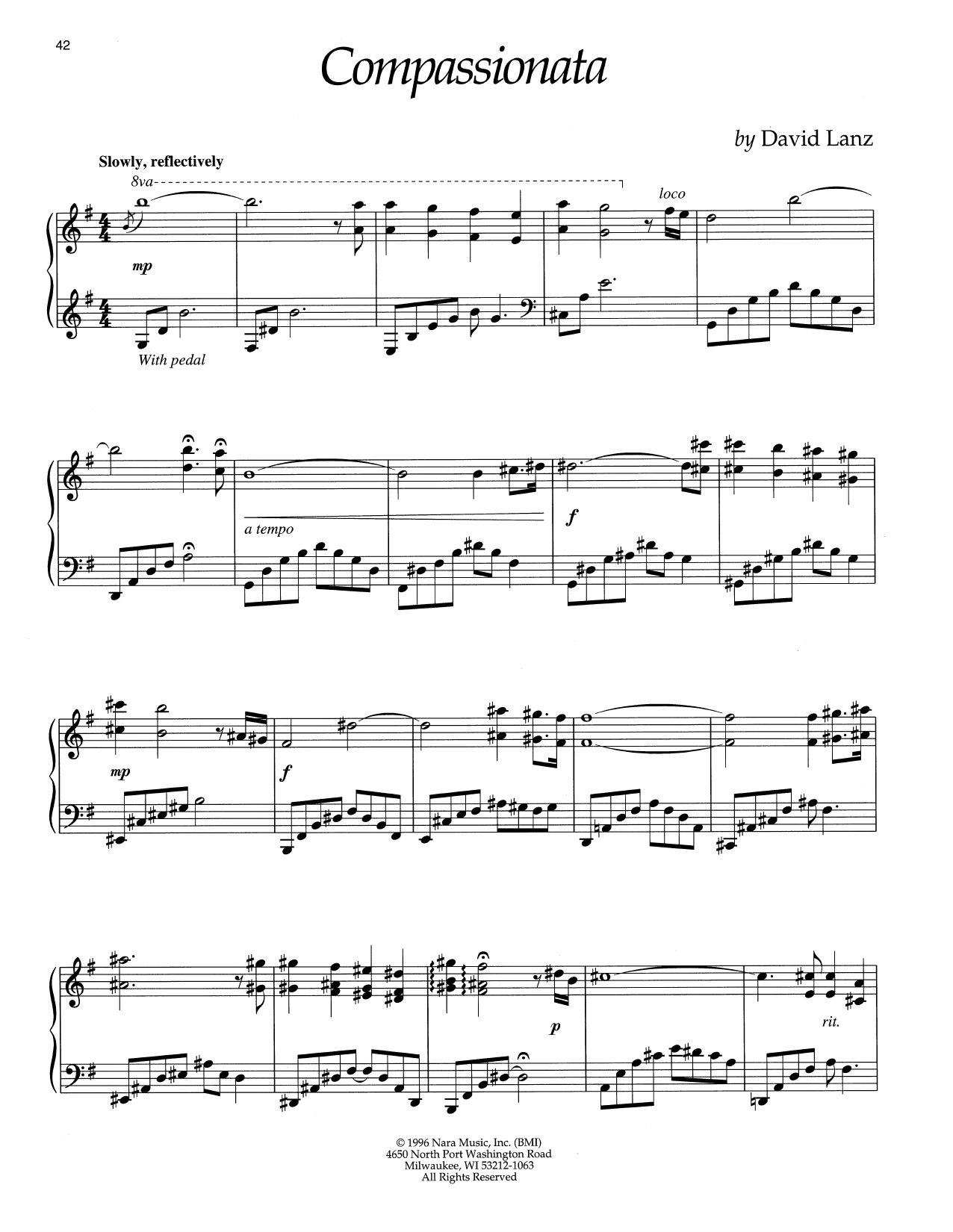 David Lanz Compassionata Sheet Music Notes & Chords for Piano Solo - Download or Print PDF
