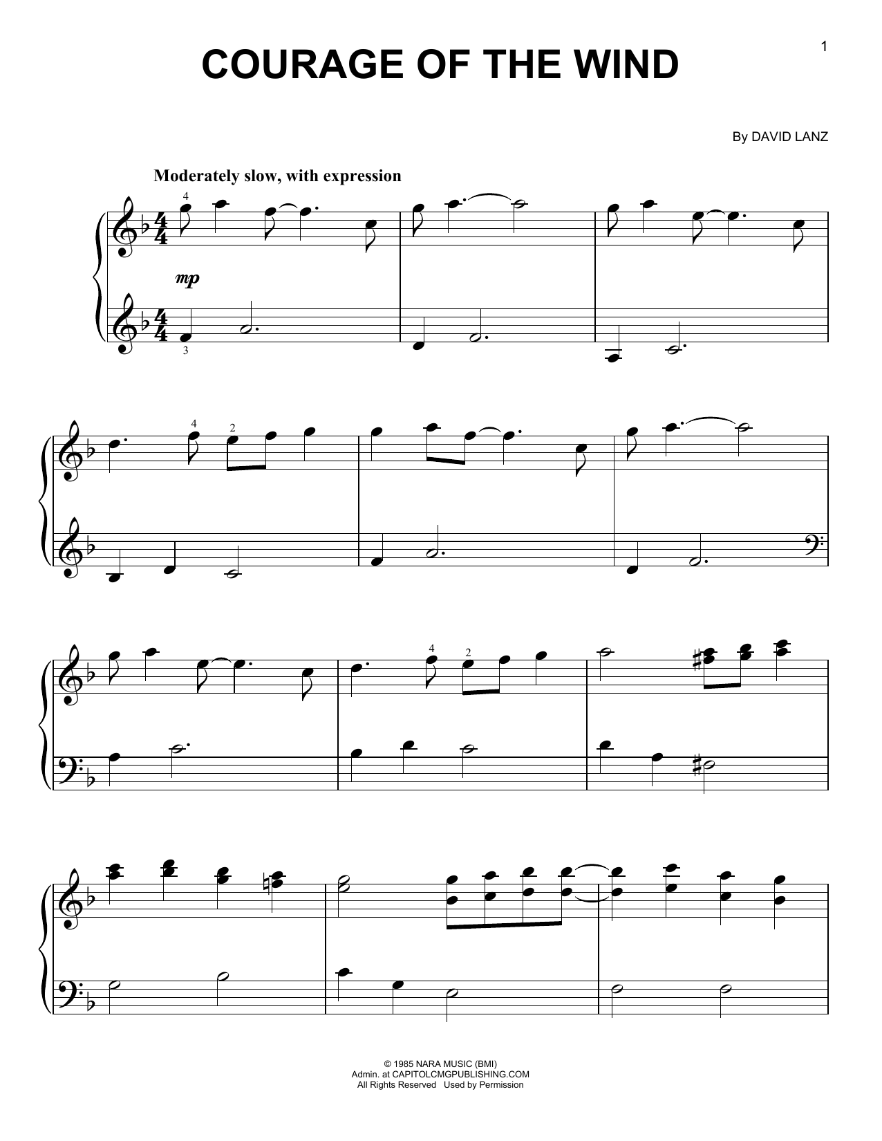David Lanz Courage Of The Wind Sheet Music Notes & Chords for Piano - Download or Print PDF