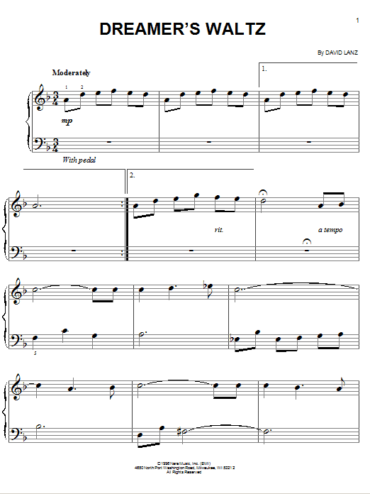 David Lanz Dreamer's Waltz Sheet Music Notes & Chords for Easy Piano - Download or Print PDF