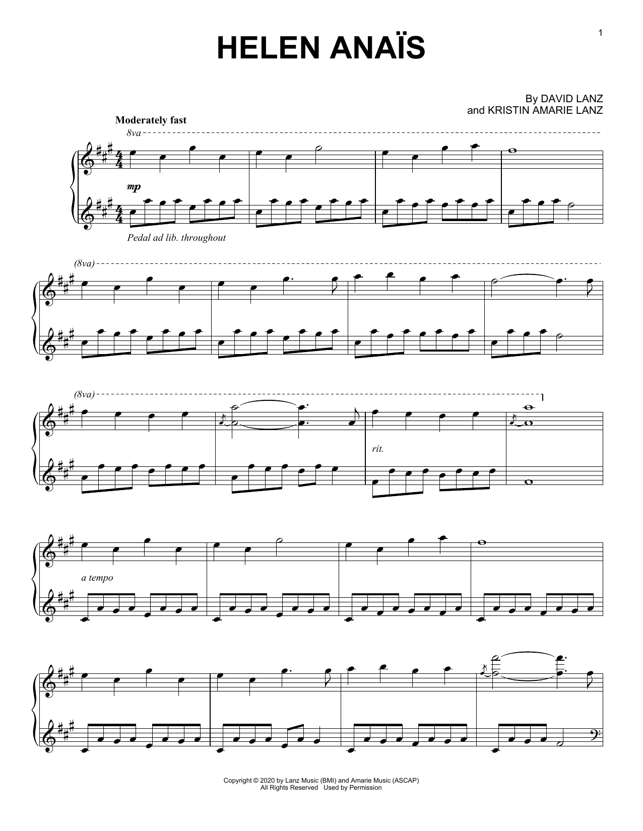 David Lanz Helen Anaïs Sheet Music Notes & Chords for Piano Solo - Download or Print PDF