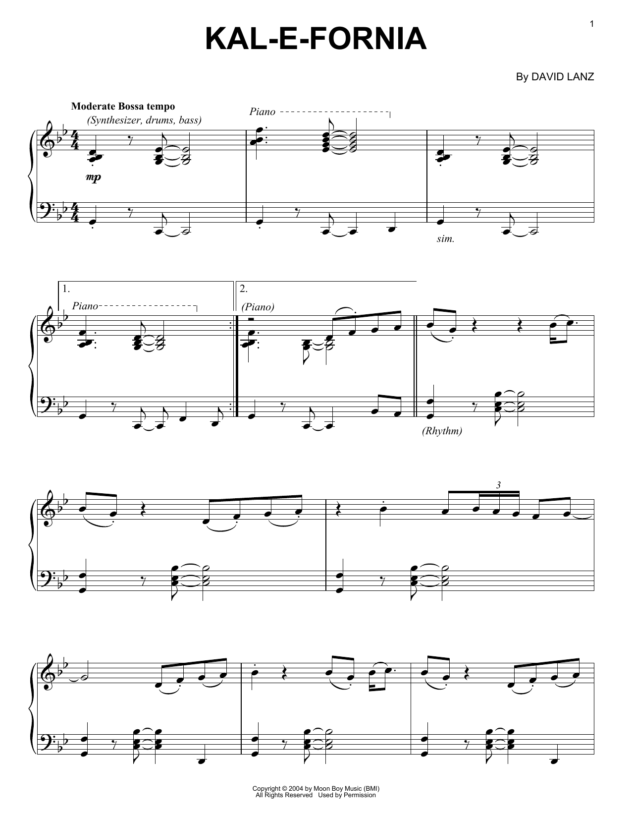 David Lanz Kal-e-fornia Sheet Music Notes & Chords for Piano Solo - Download or Print PDF