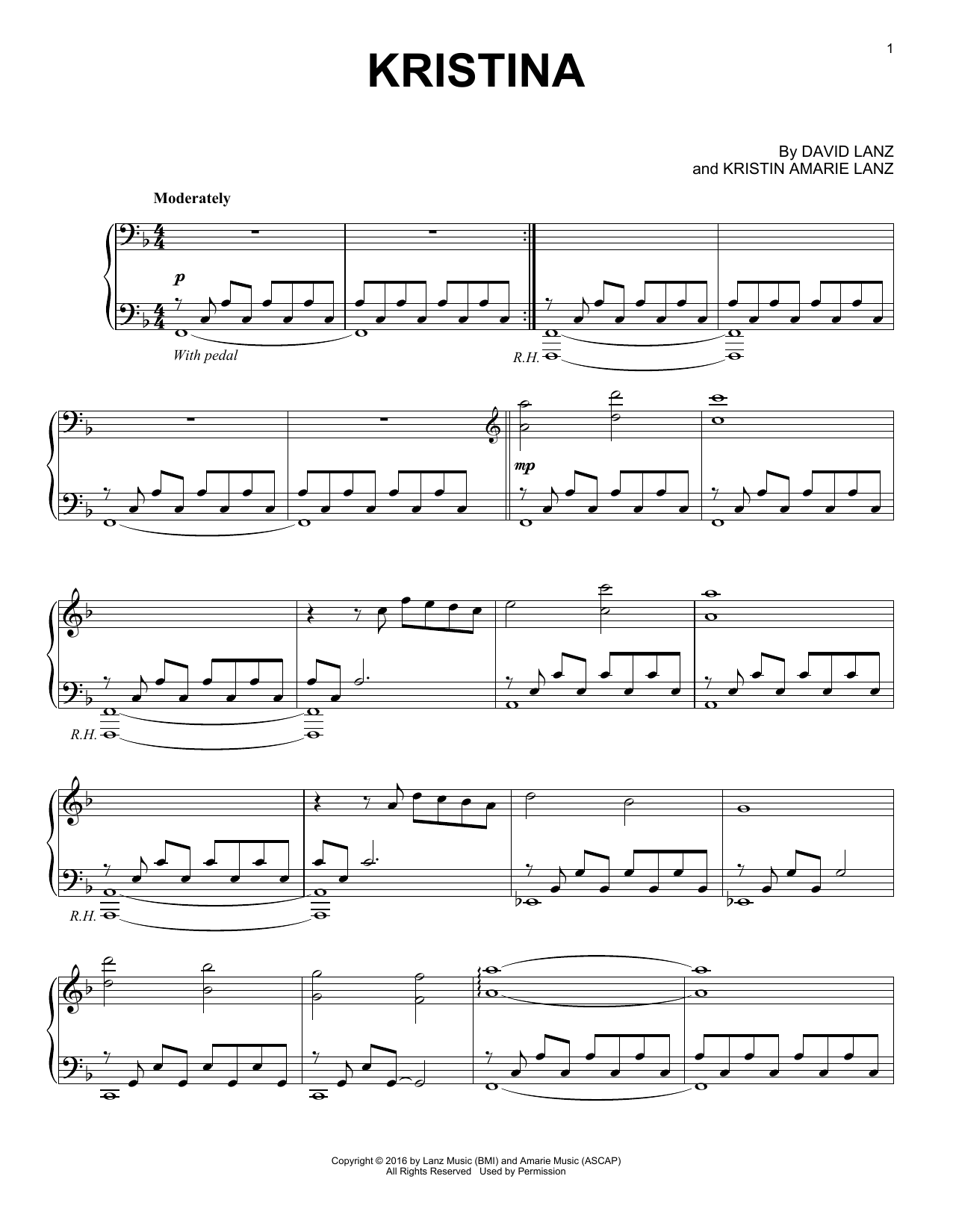 David Lanz Kristina Sheet Music Notes & Chords for Piano Solo - Download or Print PDF